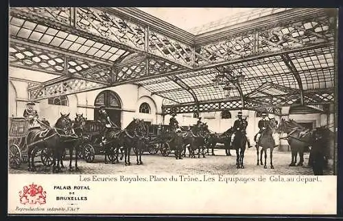 AK Bruxelles, Palais Royal, Les Ecuries Royales, Place du Trône, Les Equipages de Gal au départ