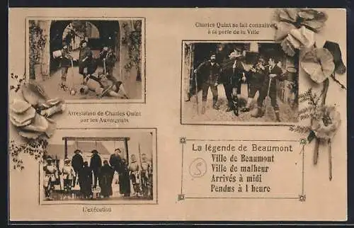AK Beaumont, Arrestation de Charles Quint par les Auvergnats, Charles Quint se fait connaitre à la porte de la Ville