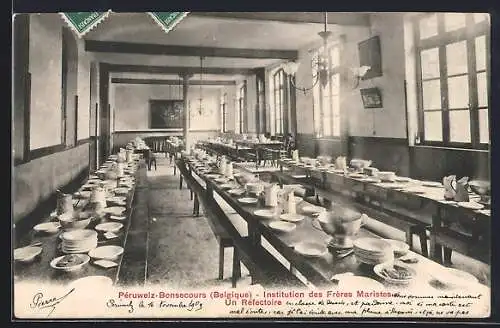 AK Péruwelz-Bonsecours, Institution des Frères Maristes, Un Réfectoire