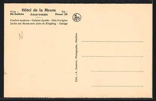 AK Anseremme, Hôtel de la Meuse Eli-Defêche