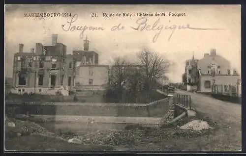 AK Mariembourg, Route de Roly et Château de m. Focquet 1914