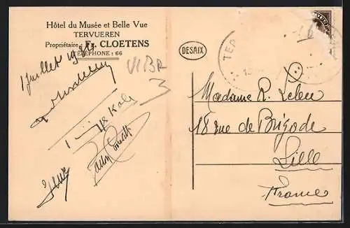 AK Tervueren, Hôtel du Musée et Belle Vue, Prop. Fr. Cloetens