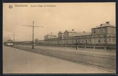 AK Middelkerke, hospice Roger de Grimberghe, Strassenbahn