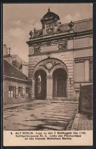 AK Berlin, Loge zu den 3 Weltkugeln von 1740 in der Splittgerbergasse 3., Freimaurer