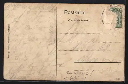 AK St. Magnus, Gleispartie am Bahnhof, Gasthaus Maas Sommergarten im Hintergrund