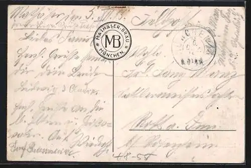 Künstler-AK München, Aufmarsch der schweren Cavallerie im Mathäser