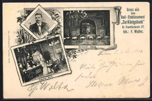 AK Berlin, Ball-Etablissement Zur Königsbank v. F. Walter, Kleiner und grosser Saal, Gr. Frankfurterstrasse 117