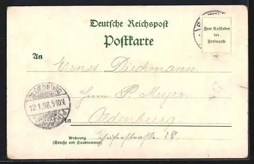 Lithographie Rastede, Gross-Herzogliches Schloss, Bahnhof, Palais