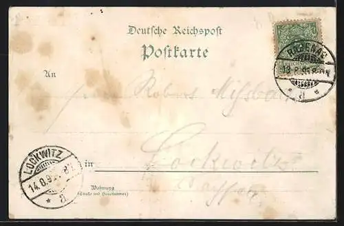 Vorläufer-Lithographie Rabenau / Sachsen, 1895, Hotel & Restaurant Rabenauer Mühle, Bastey mit Eisenbahn