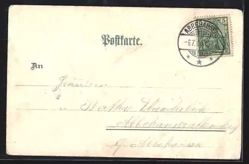 Lithographie Bremerhaven, Markt m. Bürgermeister Smidt-Denkmal, Lloydstrasse und Wappen