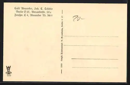 AK Berlin, Café Alexander v. E. Teschke, Innenansicht, Alexanderstrasse 20a