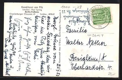 AK Berlin-Frohnau, Konditorei am Pilz v. Paul Syring in der Oranienburger Chaussee 45, Gartenansicht