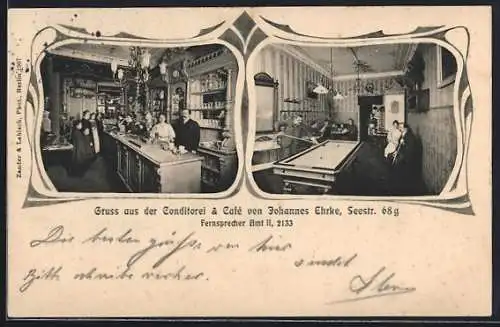 AK Berlin, Conditorei und Café Johannes Ehrke, Innenansichten, Seestrasse 68g