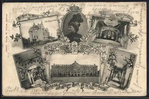 AK Marburg, Kaserne des Kurhess. Jäger-Batt. No. 11, Offiz. Speise-Anstalt, 1. Comp., 2. Comp.