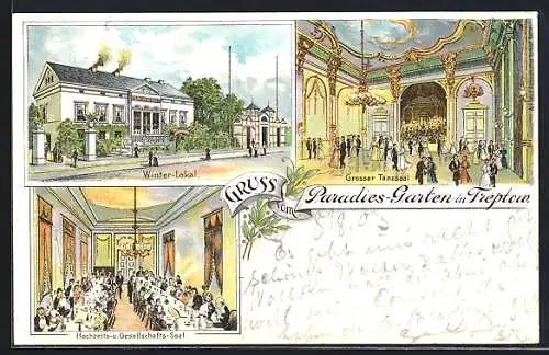 Lithographie Berlin-Treptow, Gasthaus Paradies-Garten