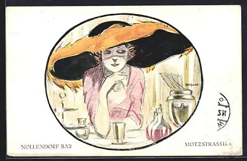 AK Berlin-Schöneberg, Restaurant Nollendorf-Bar in der Motzstrasse, Dame am Tisch