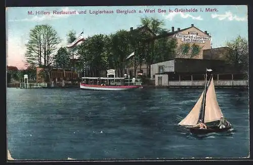 AK Grünheide i. Mark, M. Hillers Restaurant und Logierhaus Bergluch a. Werl See