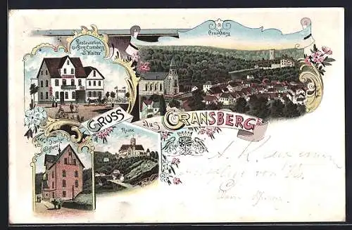 Lithographie Cransberg, Restaurant Zur Burg Cransberg, Ruine, Discher Stiftung