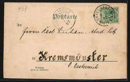 Künstler-AK Unkel, Weg zum Försterhaus, Blick auf das Siebengebirge, Kind mit Weinflasche