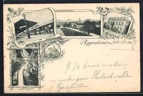 AK Appenweier, Totalansicht mit Kirche, Bahnhof, Allerheiligen, Staufenberg, Bahnhofhotel