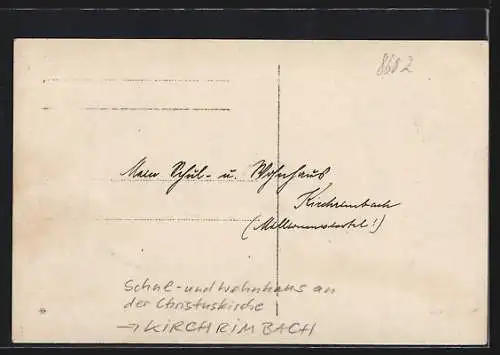 Foto-AK Kirchrimbach, Schul- und Wohnhaus an der Christuskirche