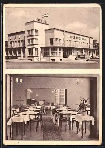 AK Bad Salzuflen, Das Hotel Louisenhof mit Innenansicht, Bauhaus-Architektur