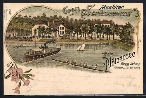 Lithographie Berlin-Wedding, Moabiter Schützenhause am Plötzensee, Inh. Georg Johnke