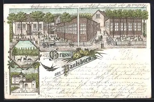 Künstler-AK Berlin-Grunewald, Gasthaus Paulsborn, Jagd Schloss Grunewald, Hirsch und Rehe