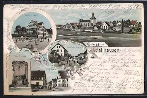 Lithographie Wallhausen / Württ., Ruine Anhausen, Gasthaus z. Lamm