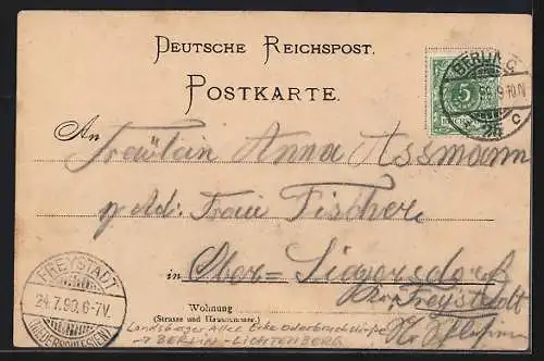 Lithographie Berlin-Friedrichshain, Hohenzollern-Garten, Orchester, Gasthof Hohenzollern, Glashalle und Spielplatz