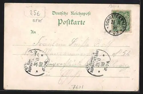 Lithographie Schutterwald, Gasthaus zum Ochsen und Metzgerei, Strassenpartie mit Kirche