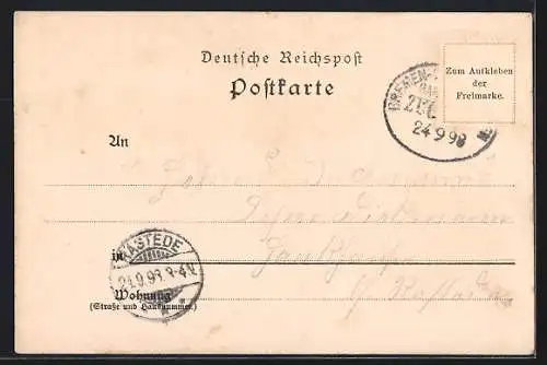 Lithographie Grossenmeer, Scheeljes Gasthof mit Garten, Bahnhof und Ortspartie