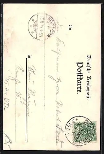 AK Wiesbaden, 24. Mittelrheinisches Kreisturnfest 1899, Dame giesst Sejt ins Horn
