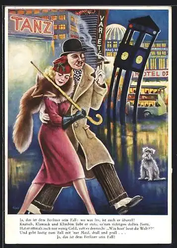 AK Berlin, Berliner Paar, Text zum Lied, Das ist dem Berliner sein Fall!, Novität-Lieder-Postkarte Serie 1, Bild 1