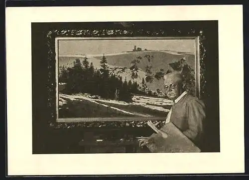 AK Professor Dischler vor dem vom badischen Landtag erworbenen Feldbergbild, Sommer 1929