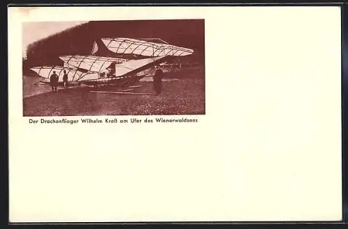 AK Tullnerbach, Wilhelm-Kress Ehrung 1936, Drachenflieger Wilhelm Kress am Ufer des Wienerwaldsees