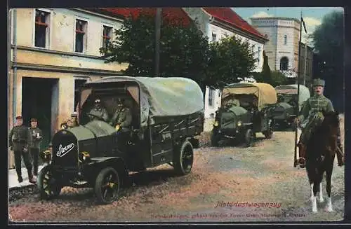 AK Soldaten mit Motor-Lastkraftwagen-Zug von Stoewer
