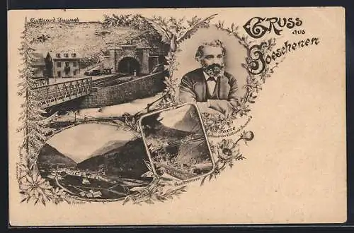 AK Goeschenen, Gotthard Tunnel, Portrait I. Favre der Erbauer des Tunnels
