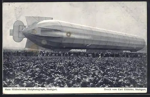 AK Echterdingen, Rückansicht nach der Landung von Graf Zeppelin am 5. August 1908