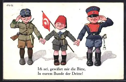 Künstler-AK P. O. Engelhard (P.O.E.): Ich sei, gewährt mit die Bitte, in eurem Bund der Dritte!, Scherz, Türkei