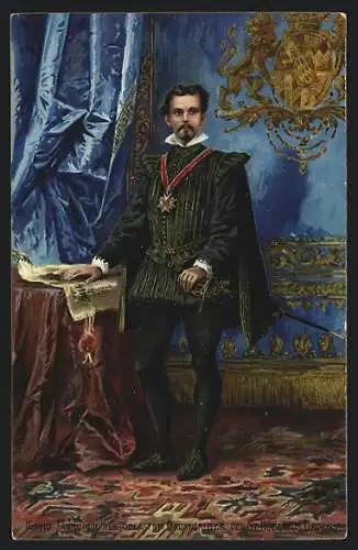 Künstler-AK Fritz Bergen: Portrait König Ludwig II. von Bayern als Ordensritter des St. Hubertus-Ordens