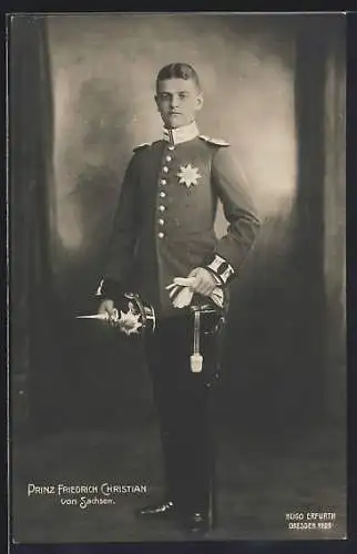 Foto-AK Hugo Erfurth: Prinz Friedrich Christian von Sachsen in Uniform