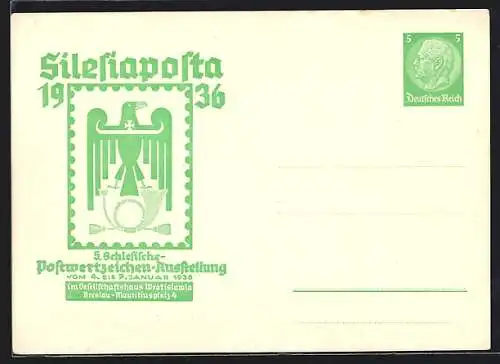AK Breslau, Postwertzeichen-Ausstellung Silesiaposta 1936, Ganzsache