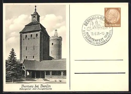 AK Bernau bei Berlin, Königstor mit Hungerturm, Ganzsache