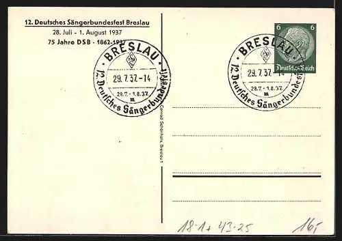AK Breslau, 12. Deutsches Sängerbundesfest 1937, Das Stadion Friesenwiese, Ganzsache