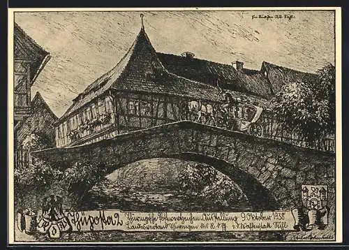 Künstler-AK Suhl, Thüposta 2, Thüringische Postwertzeichen-Ausstellung 1938, Ganzsache