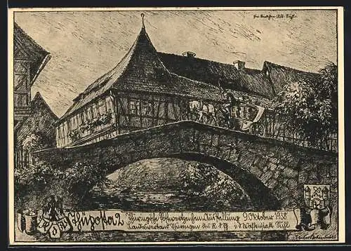 Künstler-AK Suhl, Thüposta 2, Thüringische Postwertzeichen-Ausstellung 1938, Ganzsache