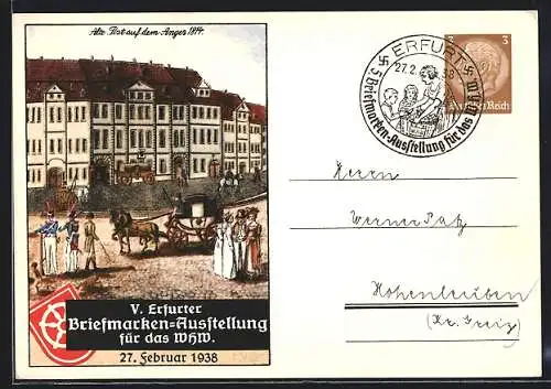 AK Erfurt, V. Erfurter Briefmarken-Ausstellung für das WHW 1938, Alte Post auf dem Anger 1814, Ganzsache