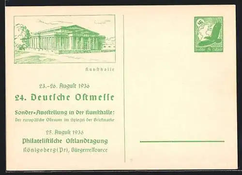 AK Königsberg, 24. Deutsche Ostmesse 1936, Partie an der Kunsthalle, Ganzsache