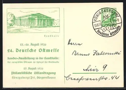 AK Königsberg, 24. Deutsche Ostmesse 1936, Partie an der Kunsthalle, Ganzsache